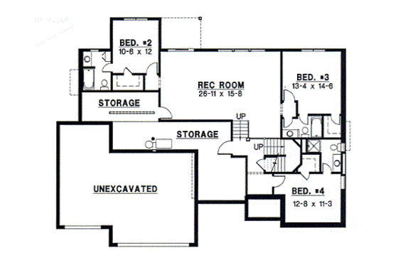 Floor Plan - Lower Floor for Traditional House Plan #67-367 - 4 bed, 4.5 bath