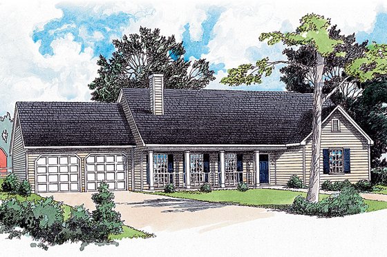 Exterior - Front Elevation for Traditional House Plan #16-108 - 3 bed, 2 bath