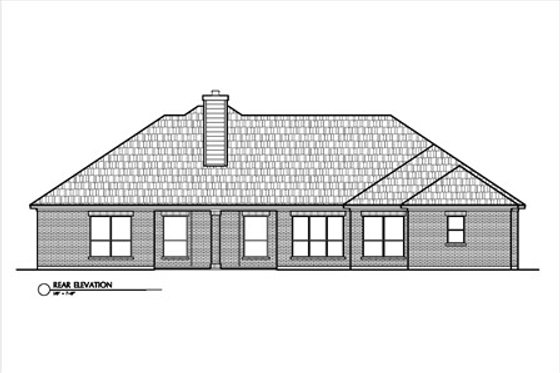 Exterior - Rear Elevation for European House Plan #449-6 - 3 bed, 2.5 bath
