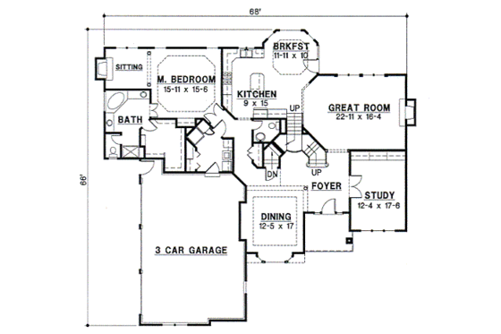 Floor Plan - Main Floor for European House Plan #67-444 - 5 bed, 3.5 bath