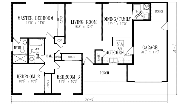 House Design - Ranch Floor Plan - Main Floor Plan #1-162