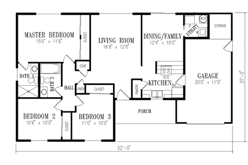 Dream House Plan - Floor Plan - Main Floor for Ranch House Plan #1-162 - 3 bed, 2 bath