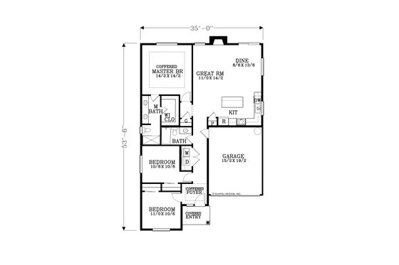 Floor Plan - Main Floor for Cottage House Plan #53-623 - 3 bed, 2 bath