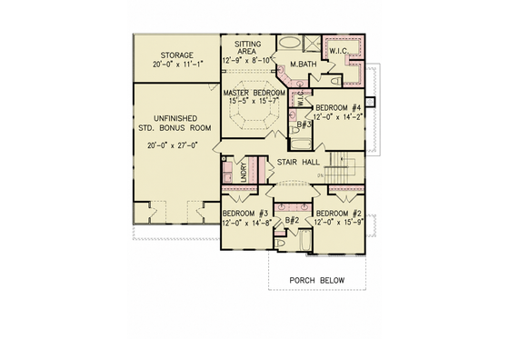 Floor Plan - Upper Floor for Craftsman House Plan #54-694 - 5 bed, 4 bath