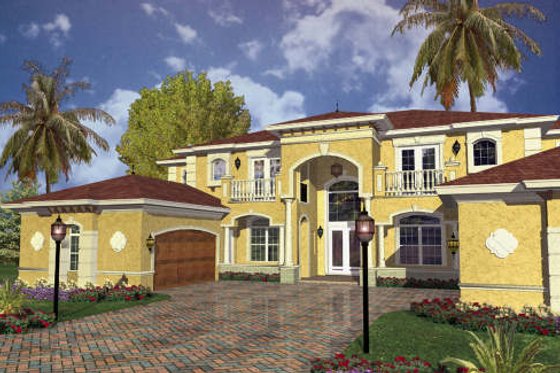 Exterior - Front Elevation for Mediterranean House Plan #420-299 - 5 bed, 5.5 bath