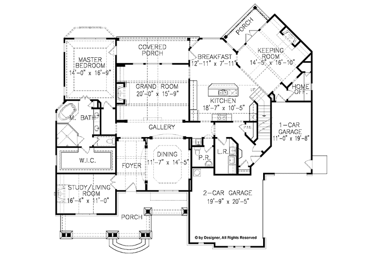 House Blueprint - Floor Plan - Main Floor for Craftsman House Plan #54-296 - 3 bed, 2.5 bath