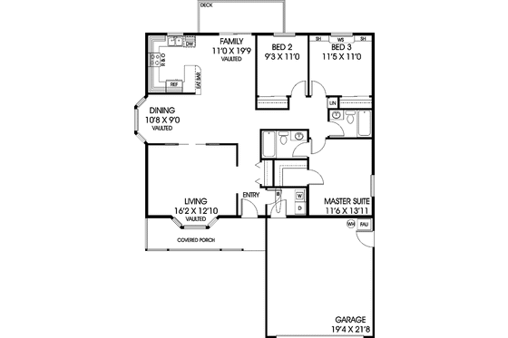 Floor Plan - Main Floor for Ranch House Plan #60-1033 - 3 bed, 2 bath