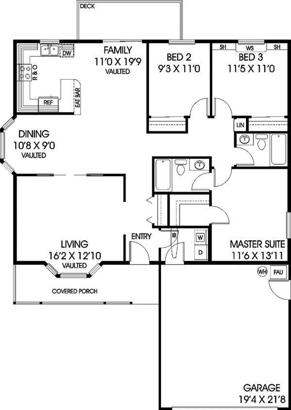 House Design - Ranch Floor Plan - Main Floor Plan #60-1033