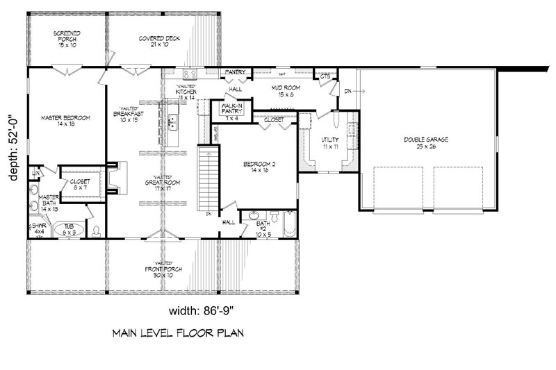 Dream House Plan - Floor Plan - Main Floor for Country House Plan #932-63 - 2 bed, 2 bath
