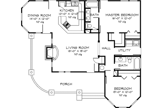 Floor Plan - Main Floor for Country House Plan #140-164 - 2 bed, 2 bath