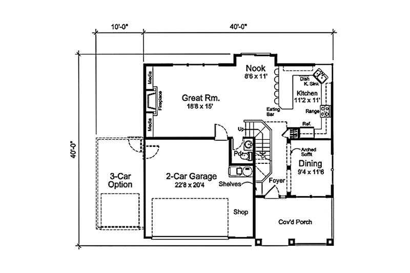House Blueprint - Floor Plan - Main Floor for Country House Plan #997-1 - 3 bed, 2.5 bath
