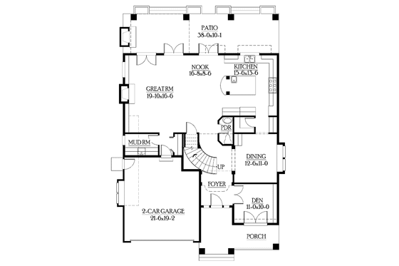 Floor Plan - Main Floor for Craftsman House Plan #132-243 - 3 bed, 2.5 bath