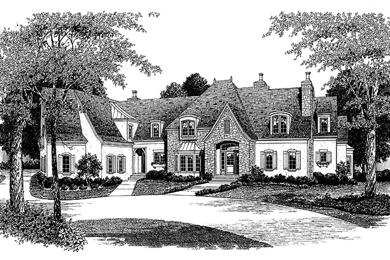 House Blueprint - Exterior - Front Elevation 3 for European House Plan #453-242 - 5 bed, 4 bath