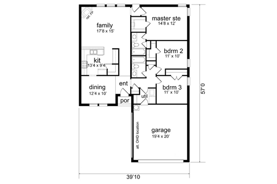 Floor Plan - Main Floor for Traditional House Plan #84-471 - 3 bed, 2 bath