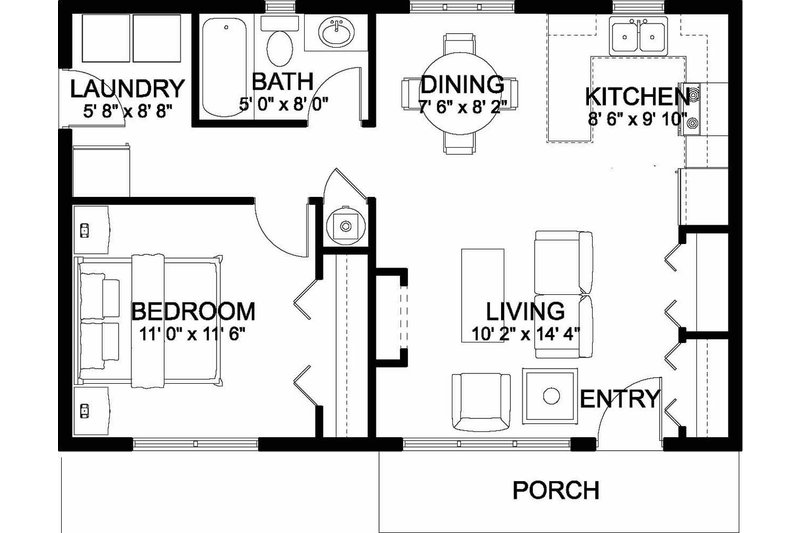 House Plan Design - Floor Plan - Main Floor for Bungalow House Plan #126-207 - 1 bed, 1 bath