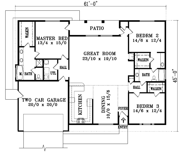 Architectural House Design - Bungalow Floor Plan - Main Floor Plan #1-1412