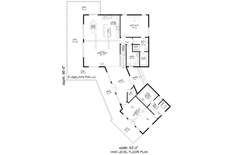 House Design - Floor Plan - Main Floor for Southern House Plan #932-825 - 4 bed, 3 bath