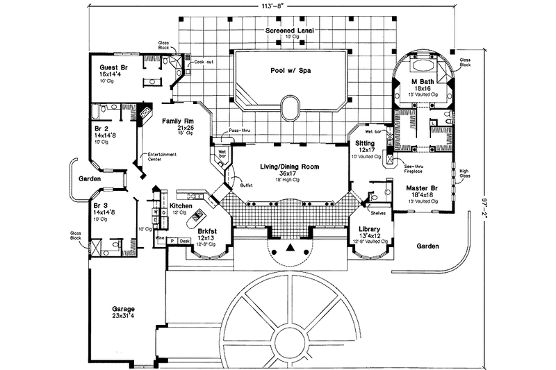 Architectural House Design - Floor Plan - Main Floor for Mediterranean House Plan #320-640 - 4 bed, 4.5 bath
