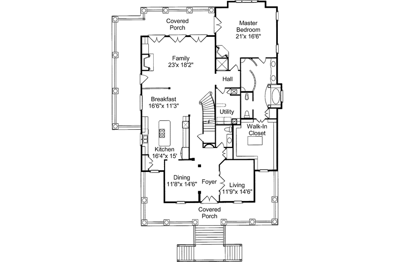 Architectural House Design - Floor Plan - Main Floor for Southern House Plan #37-265 - 4 bed, 3.5 bath