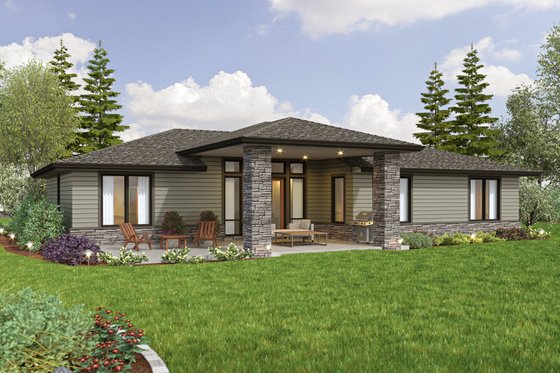 Exterior - Rear Elevation for Prairie House Plan #48-1044 - 3 bed, 2.5 bath