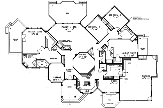 Floor Plan - Main Floor for Mediterranean House Plan #60-812 - 4 bed, 4.5 bath