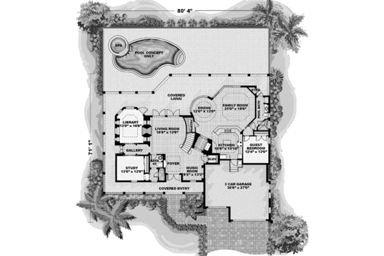 Floor Plan - Main Floor for Mediterranean House Plan #27-299 - 4 bed, 5 bath