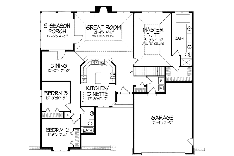 Architectural House Design - Floor Plan - Main Floor for Ranch House Plan #51-808 - 3 bed, 2 bath