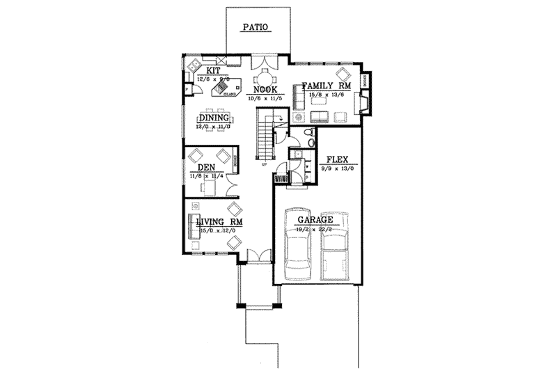 House Design - Floor Plan - Main Floor for Prairie House Plan #94-214 - 3 bed, 2.5 bath