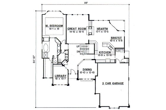 Floor Plan - Main Floor for European House Plan #67-707 - 4 bed, 3 bath