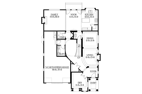 Floor Plan - Main Floor for Craftsman House Plan #132-253 - 4 bed, 3.5 bath