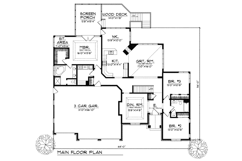 Home Plan - Floor Plan - Main Floor for Traditional House Plan #70-386 - 3 bed, 2 bath