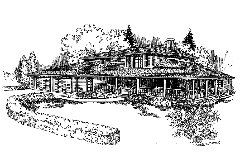 Home Plan - Exterior - Front Elevation 3 for Prairie House Plan #60-933 - 4 bed, 2.5 bath