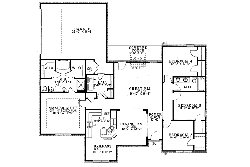 House Blueprint - Floor Plan - Main Floor for Ranch House Plan #17-3109 - 4 bed, 2 bath
