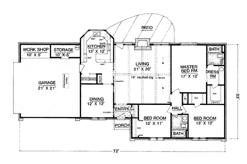 Home Plan - Floor Plan - Main Floor for Traditional House Plan #45-515 - 3 bed, 2 bath