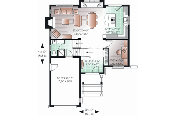 Floor Plan - Main Floor for European House Plan #23-2234 - 3 bed, 2 bath