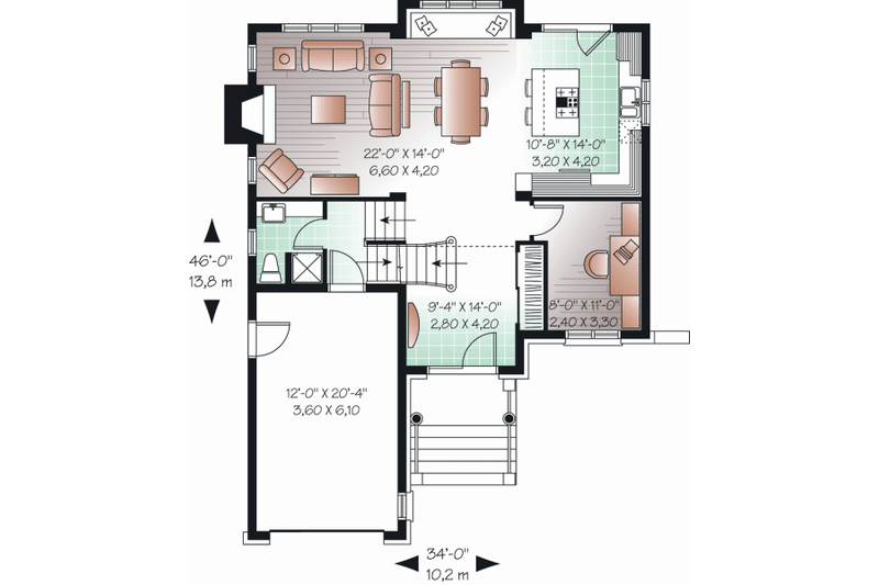 Home Plan - Floor Plan - Main Floor for European House Plan #23-2234 - 3 bed, 2 bath