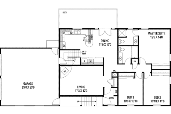 Floor Plan - Main Floor for Ranch House Plan #60-305 - 3 bed, 2 bath