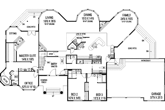 Floor Plan - Main Floor for Traditional House Plan #60-632 - 4 bed, 3.5 bath