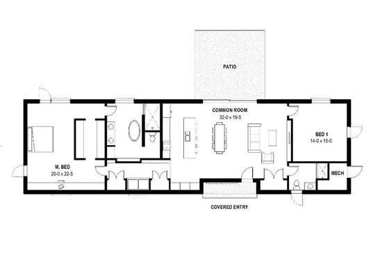 Floor Plan - Main Floor for Modern House Plan #497-34 - 2 bed, 2 bath