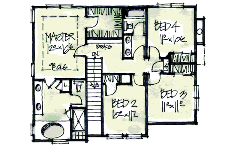 Dream House Plan - Floor Plan - Upper Floor for Cottage House Plan #20-2033 - 4 bed, 2.5 bath