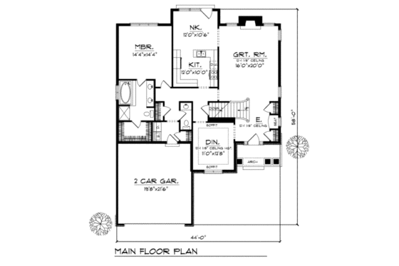 Floor Plan - Main Floor for Traditional House Plan #70-314 - 4 bed, 2.5 bath