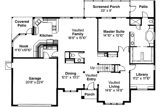 Floor Plan - Main Floor for Mediterranean House Plan #124-240 - 3 bed, 2.5 bath