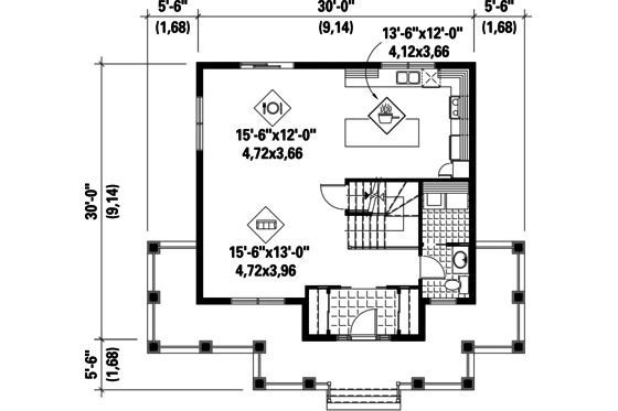 Floor Plan - Main Floor for Country House Plan #25-4417 - 3 bed, 1 bath