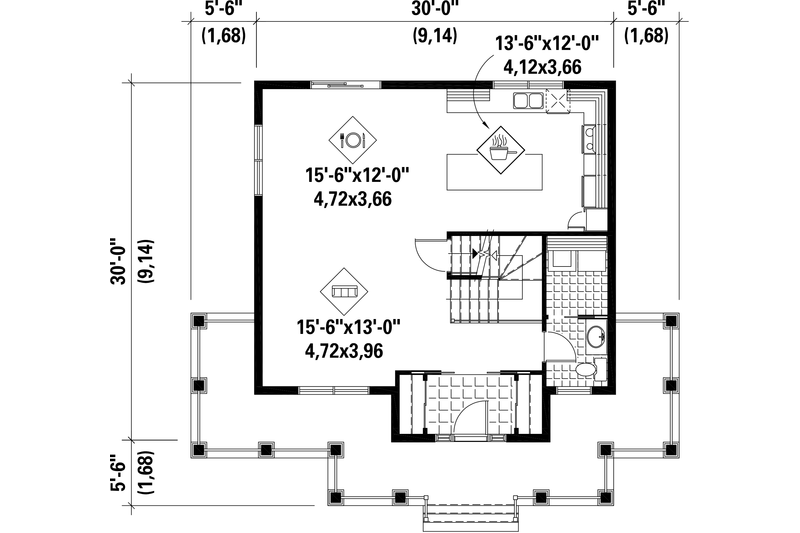 House Plan Design - Floor Plan - Main Floor for Country House Plan #25-4417 - 3 bed, 1 bath
