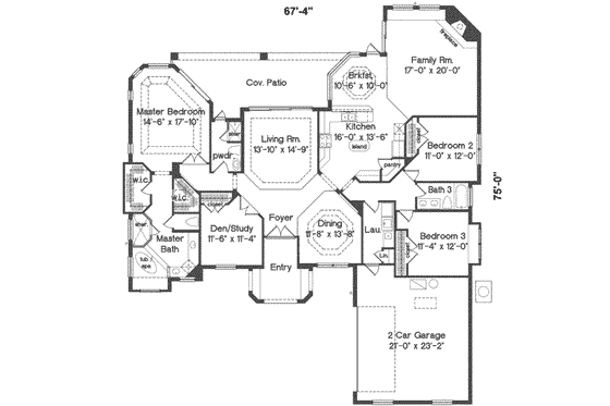 Floor Plan - Main Floor for Mediterranean House Plan #135-131 - 3 bed, 3 bath