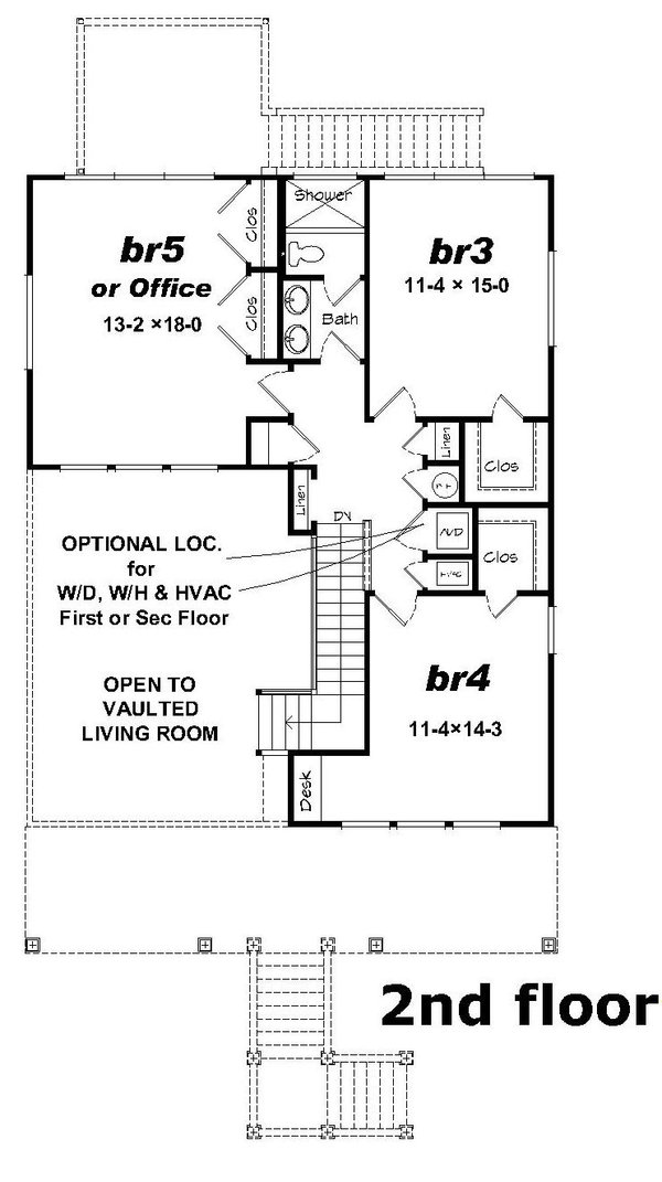 Beach Floor Plan - Upper Floor Plan #932-936