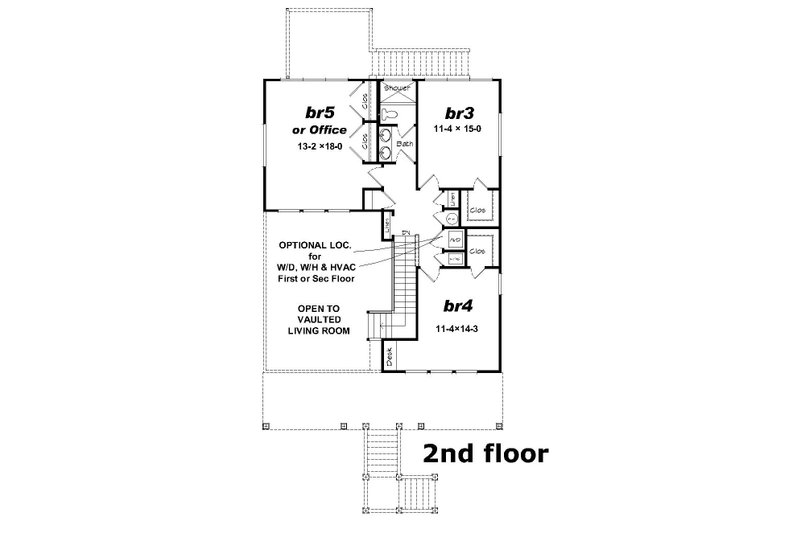 House Blueprint - Floor Plan - Upper Floor for Beach House Plan #932-936 - 4 bed, 3 bath