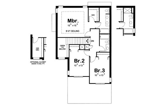 Floor Plan - Upper Floor for Traditional House Plan #20-1526 - 3 bed, 2.5 bath