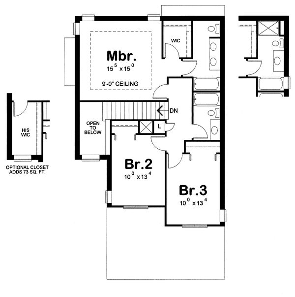 House Design - Traditional Floor Plan - Upper Floor Plan #20-1526