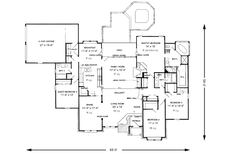 Dream House Plan - Floor Plan - Main Floor for European House Plan #410-269 - 4 bed, 3 bath